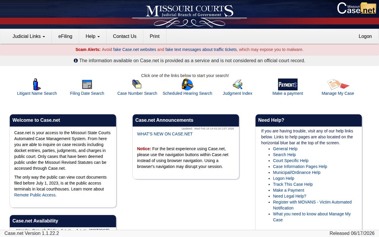 Case.net court record search for Dallas County Jail releases